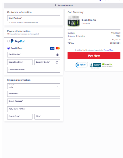 Biopls Slim Pro Secured order page